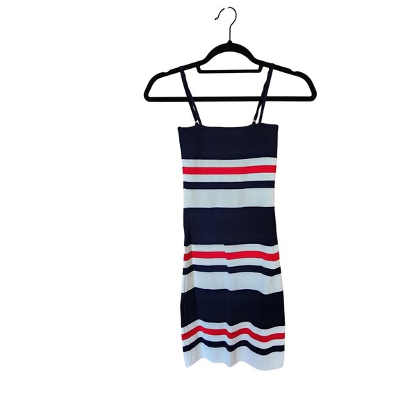 Body Con Striped Mini Dress With Spaghetti Straps Navy/Red/White Womens S By See - Picture 1 of 3